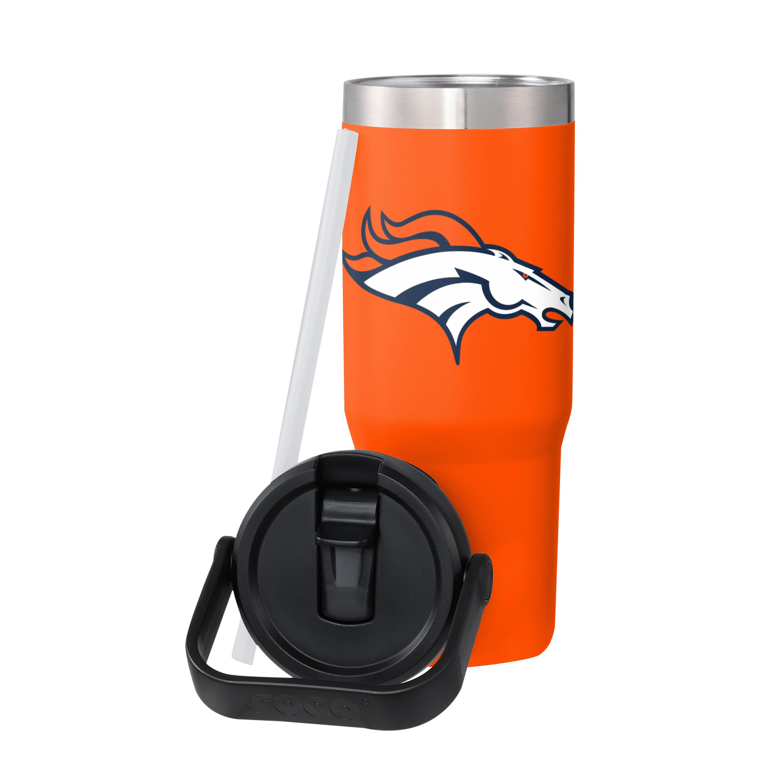 FOCO Denver Broncos leakproof lid and removable straw for easy on-the-go sipping