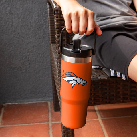 FOCO Denver Broncos tumbler on tailgate setting showing fan-ready convenience
