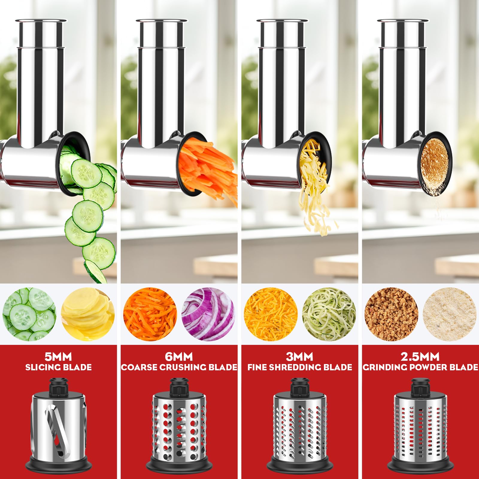 FOCOLLK four blades laid out showing versatile options for slicing and shredding