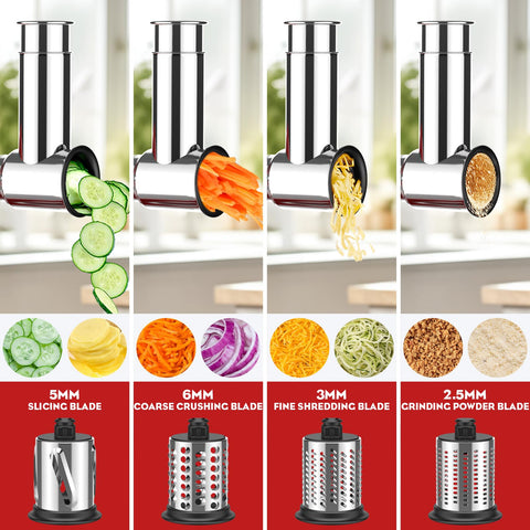 FOCOLLK four blades laid out showing versatile options for slicing and shredding