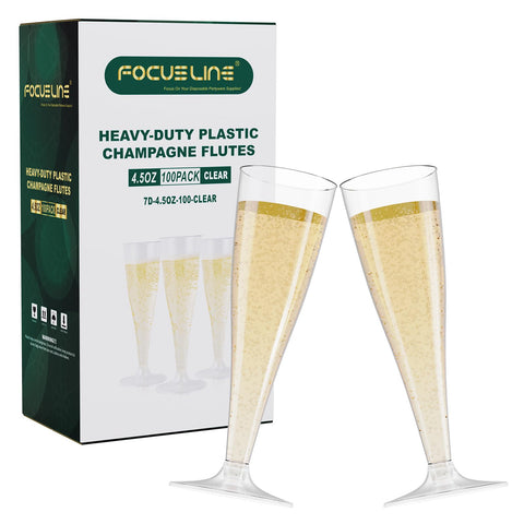 FOCUSLINE front packaging showing 100 clear flutes for easy event serving