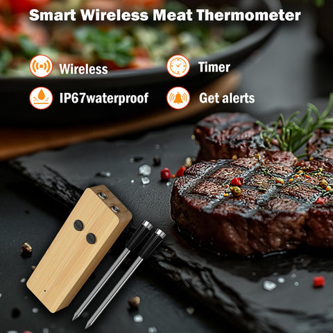 FodoThrem probe inserted in roast showing internal temperature monitoring