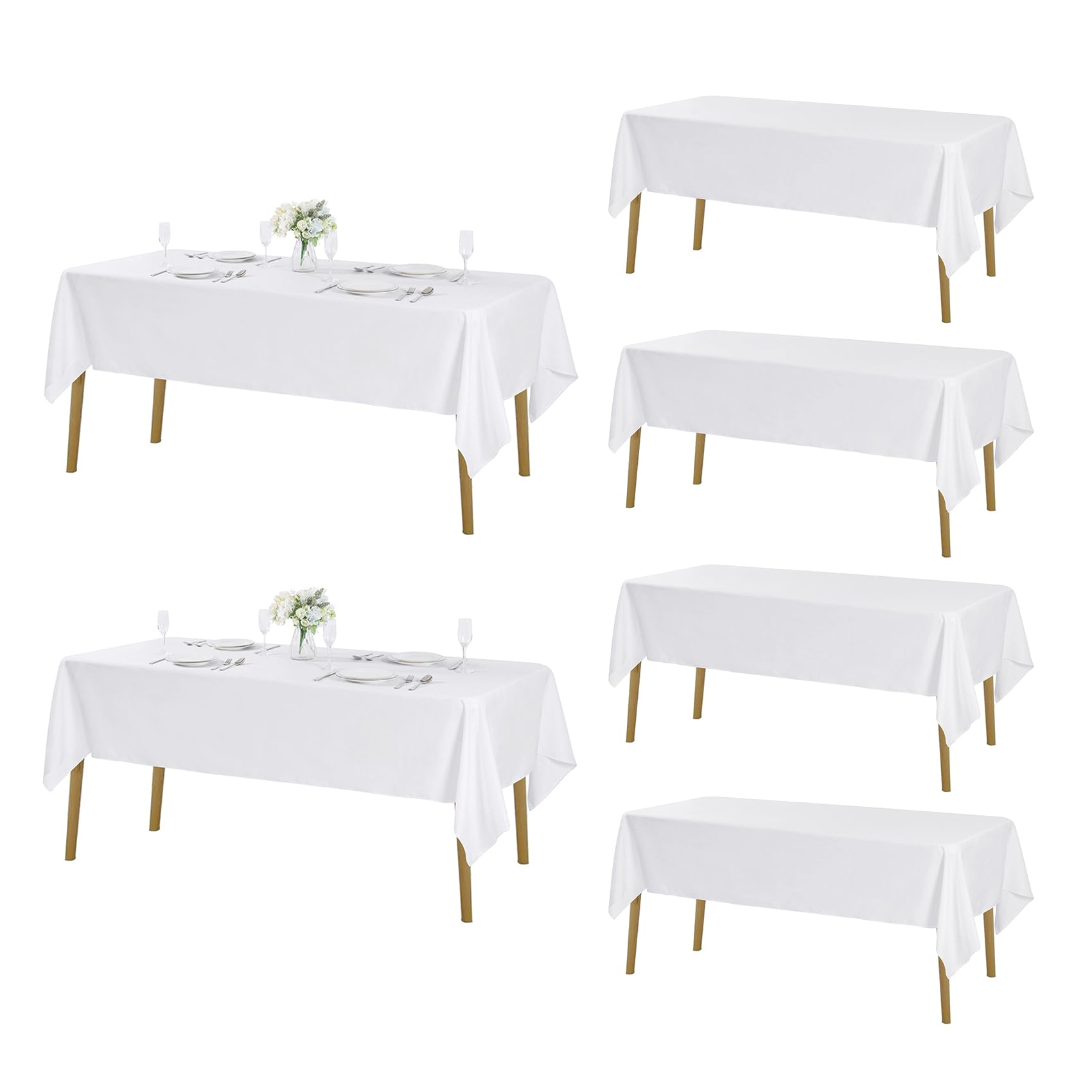Fokitut front packaging showing six white tablecloths and easy storage benefit