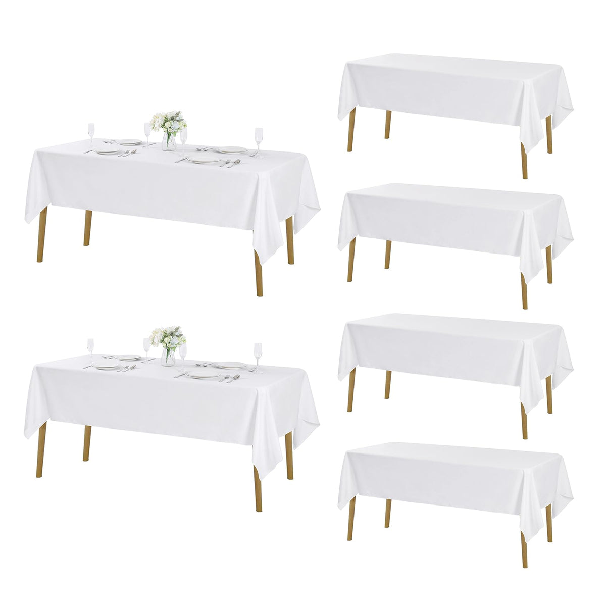 Fokitut front packaging showing six white tablecloths and easy storage benefit