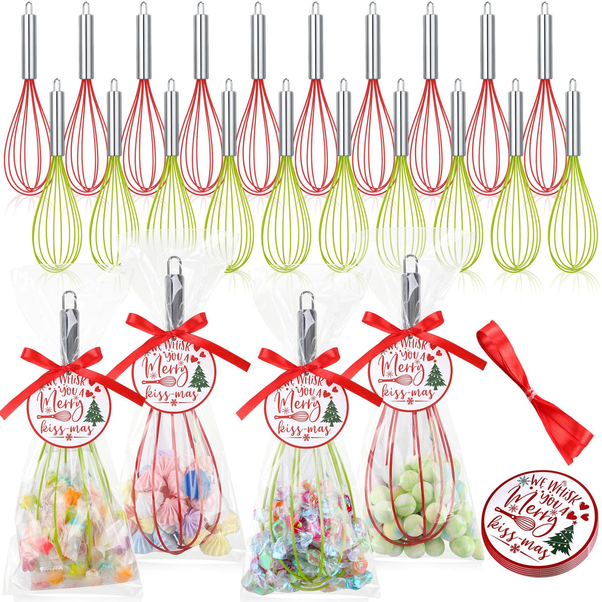 FoldTier front packaging showing 24-piece whisk set and included bags for gifting