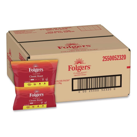 Folgers front carton packaging showing 40 filter packs and brand for easy restocking