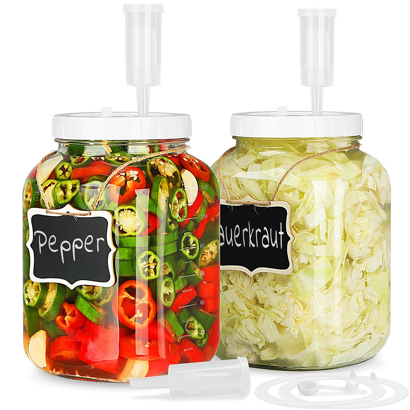 Folinstall front view of two 1-gallon fermentation jars showing lids benefits