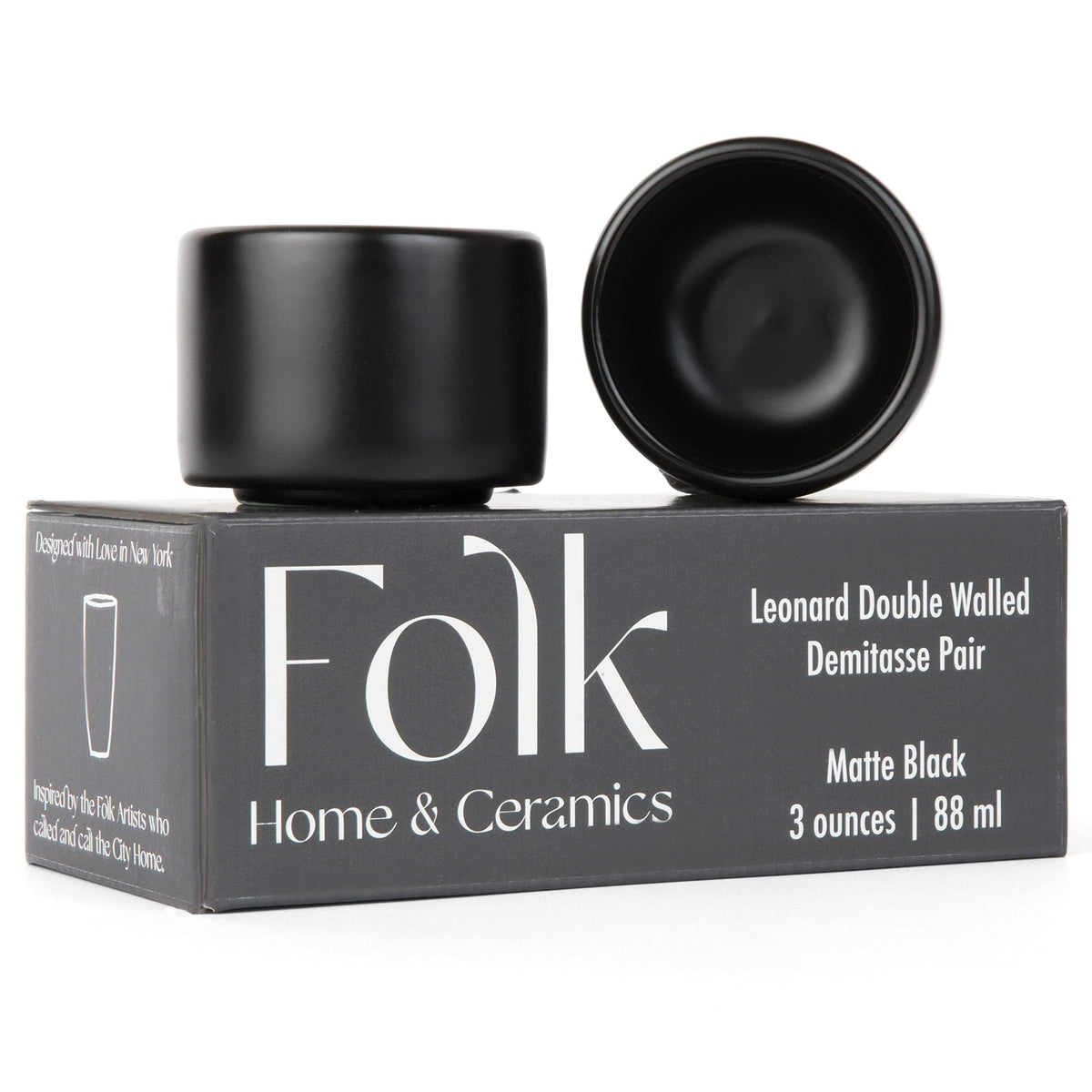 Folk Ceramics matte black cup front view showing elegant form and durable finish
