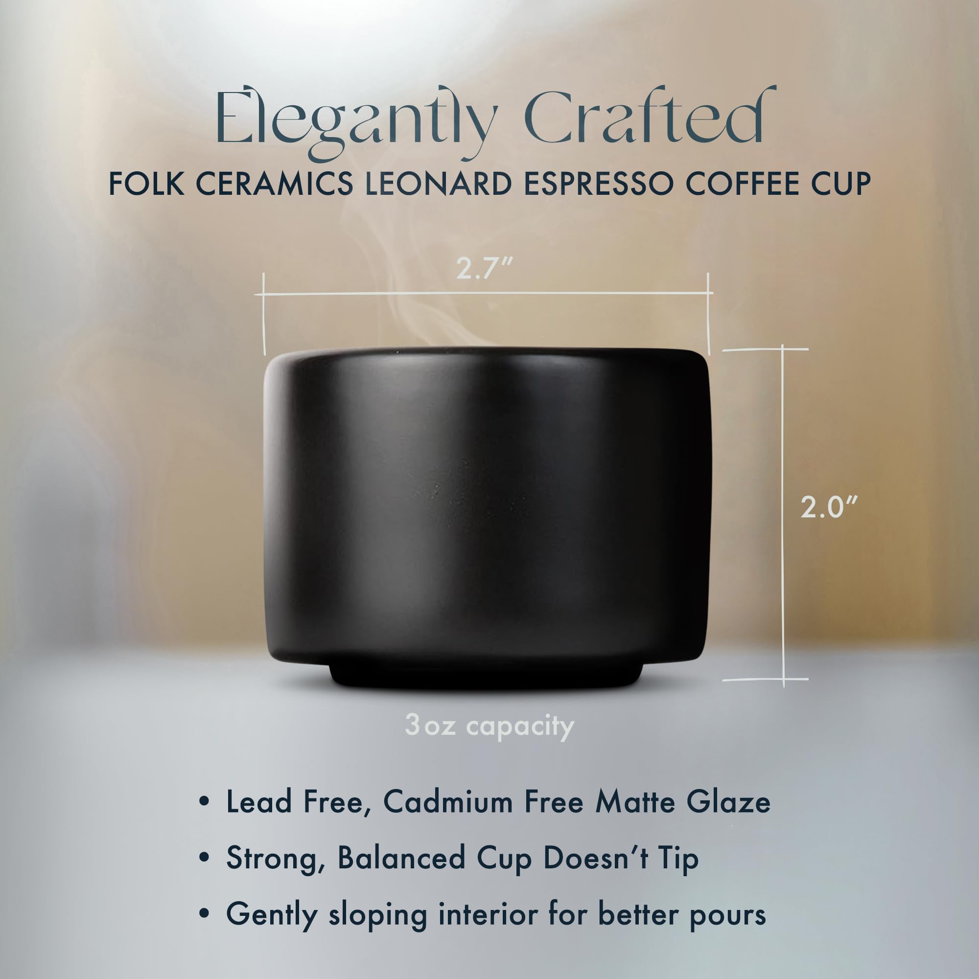 Folk Ceramics cup receiving fresh espresso pour showing crema preservation