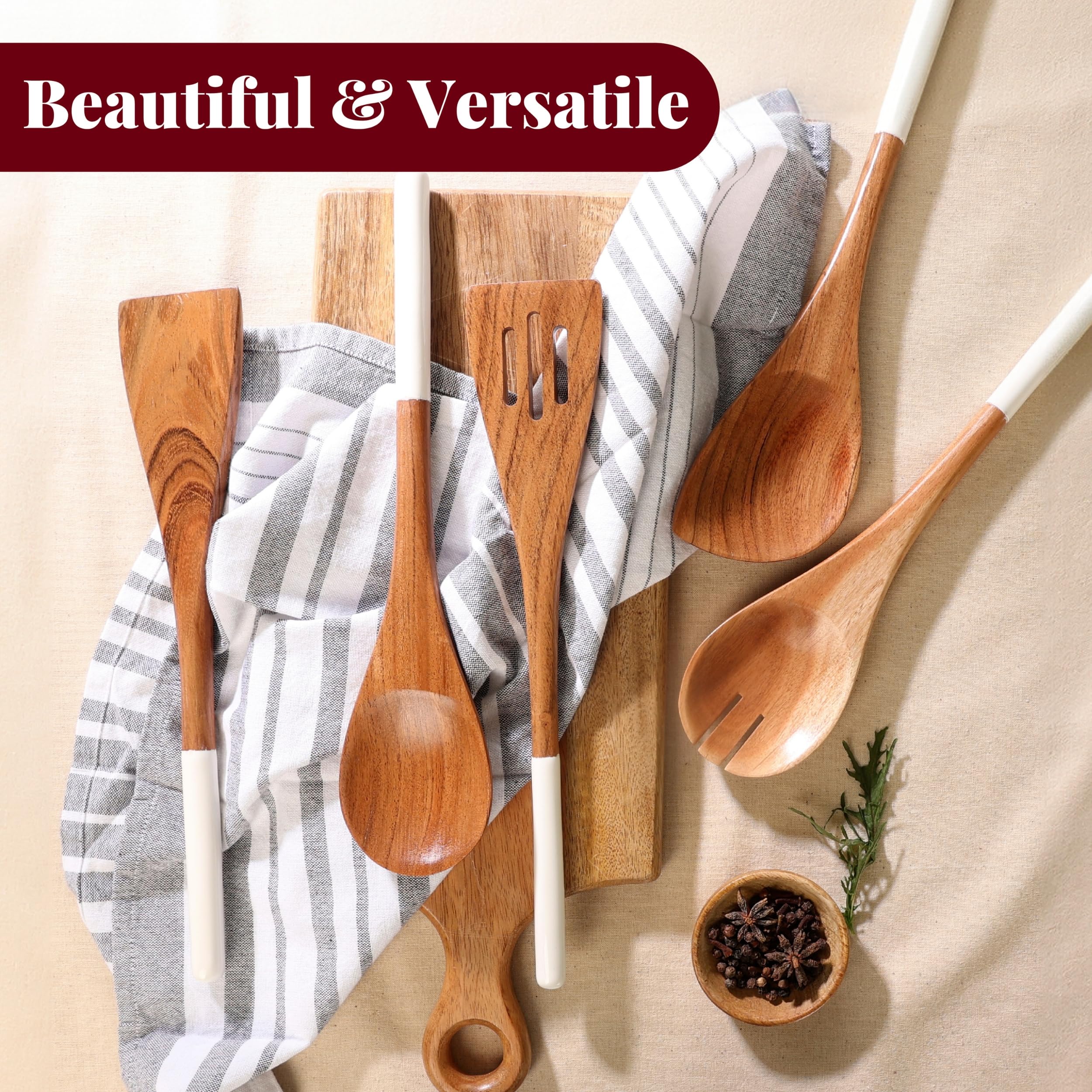 Folkulture wooden spoon stirring sauce in a saucepan protecting nonstick finish