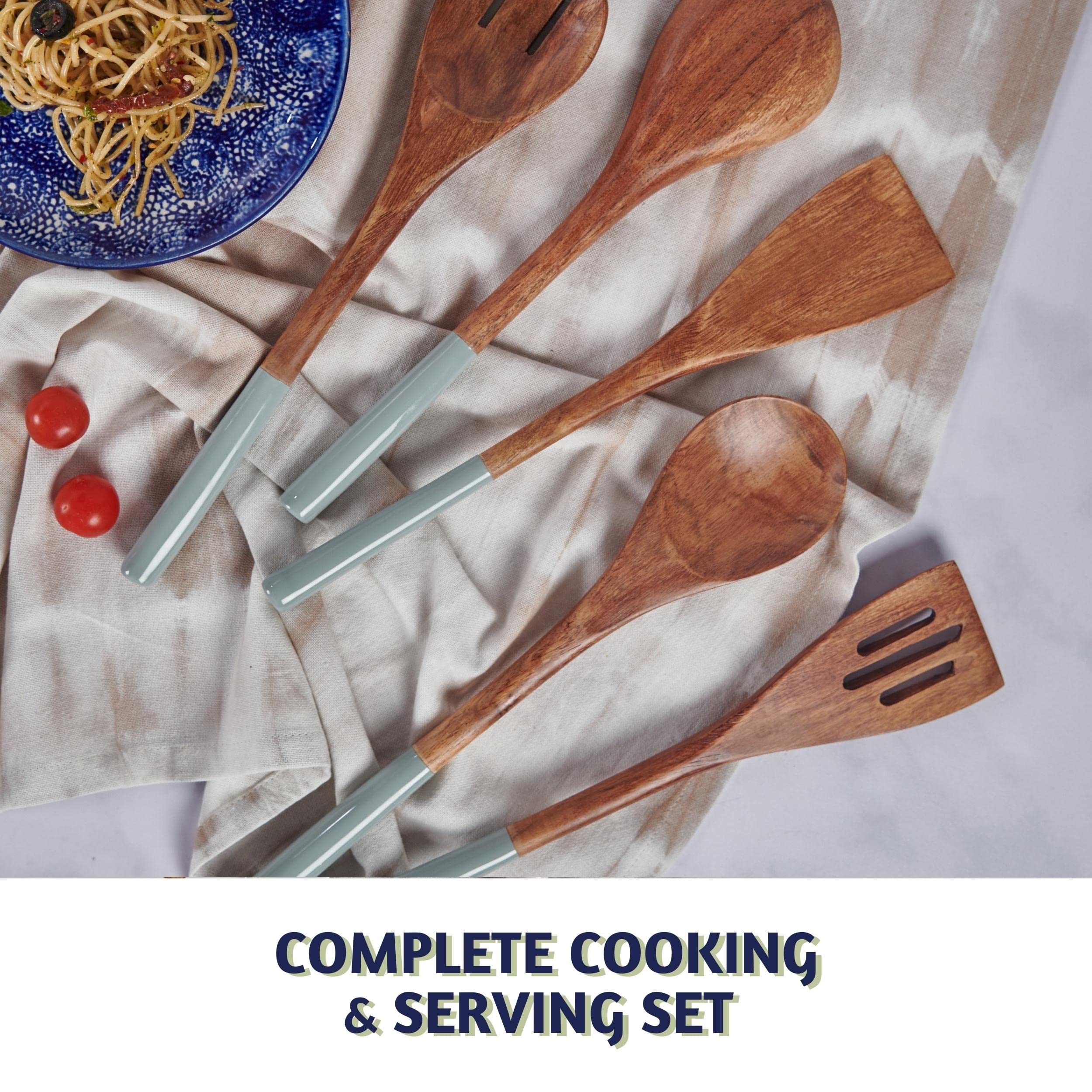 Folkulture complete set in a wooden holder keeps kitchen organized