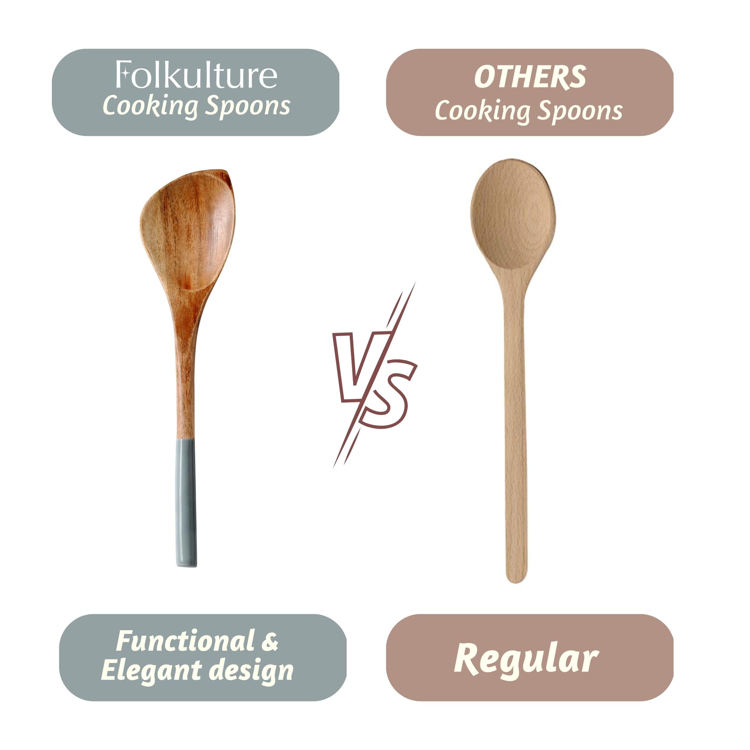 Folkulture utensils next to a standard spoon shows 12-inch reach