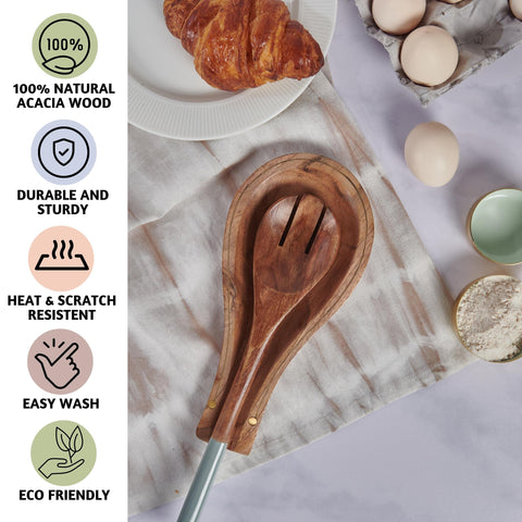 Folkulture slotted turner detail drains liquids and lifts food cleanly