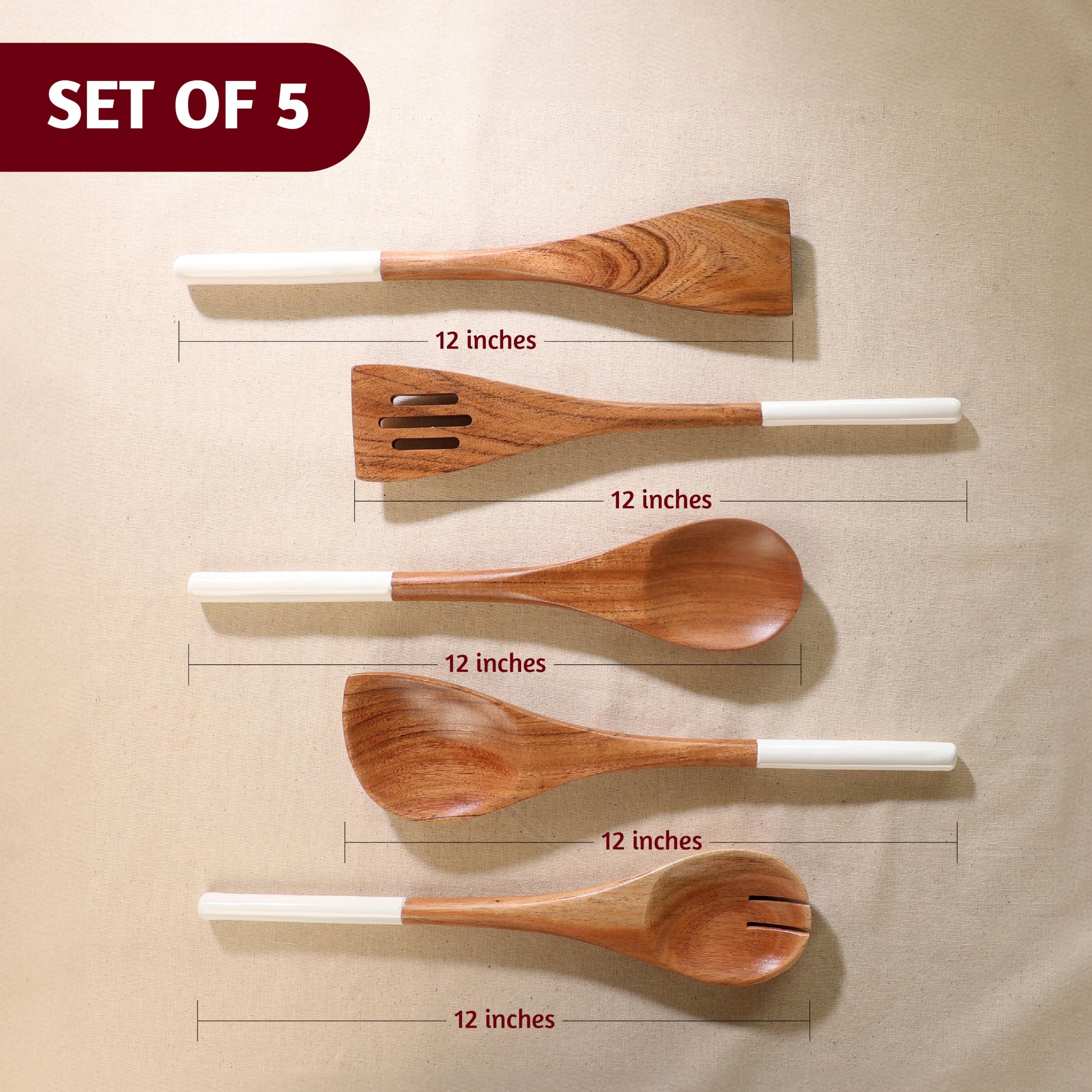Folkulture display of serving spoon, spatulas, fork and corner scraper for versatility