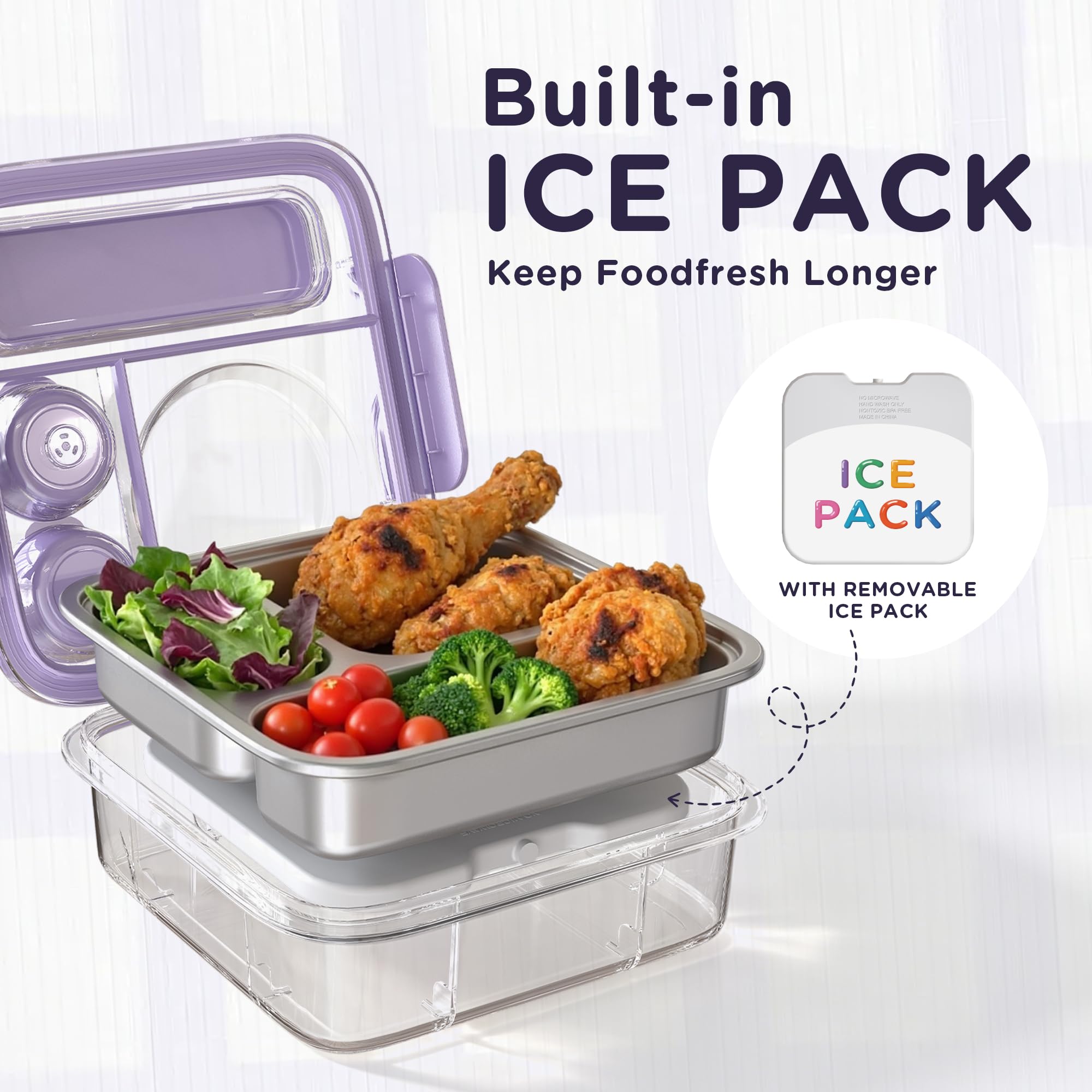 Fomazi ice pack positioned under tray to extend cooling for packed lunches