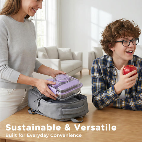 Fomazi purple bento set staged at a picnic highlighting portable meal readiness