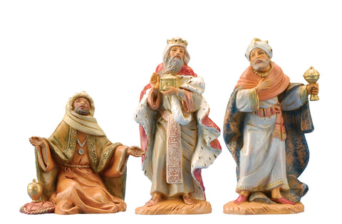 Fontanini three kings front view showing hand-painted detail and collectible packaging