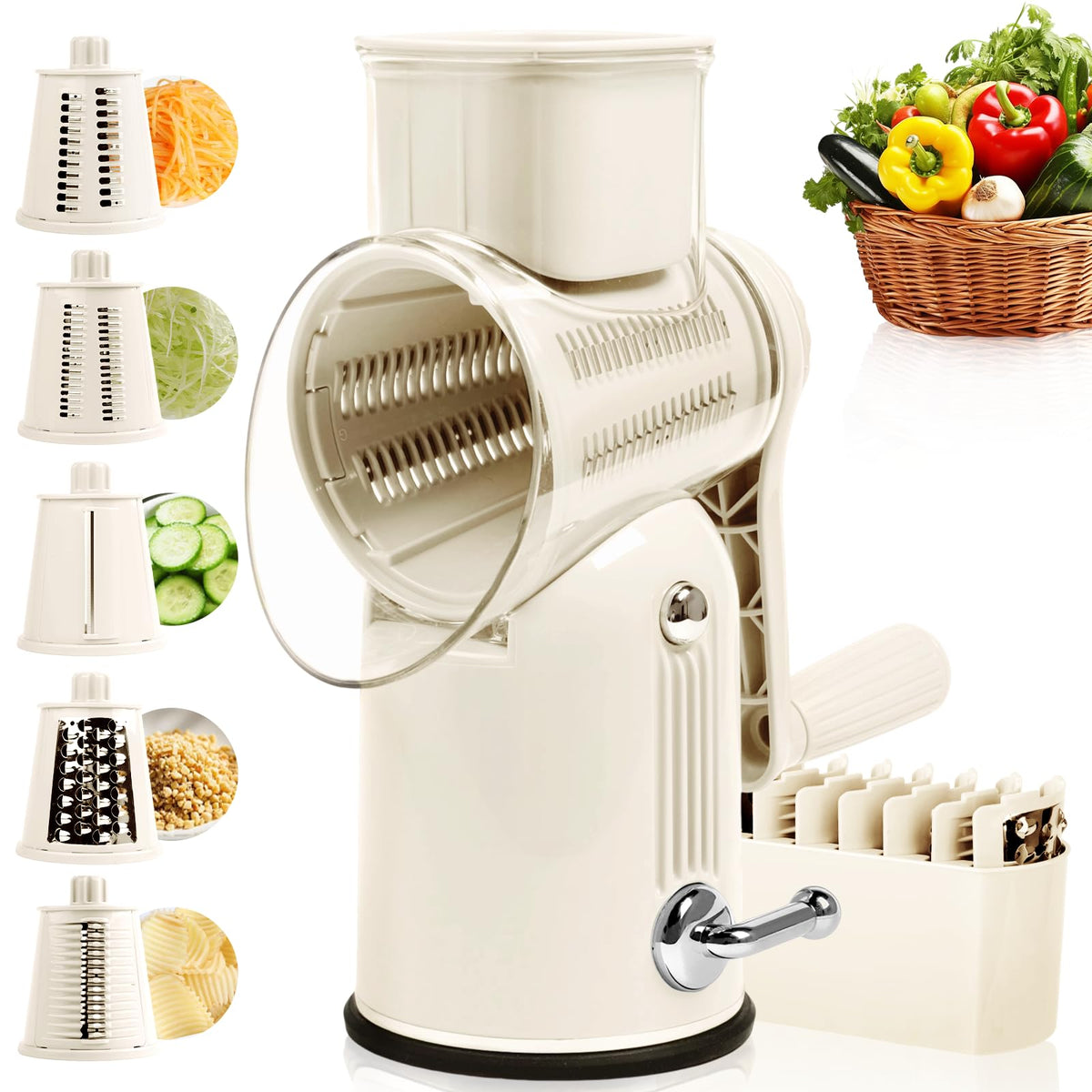 Fooyoubei rotary grater front view showing compact design and benefits