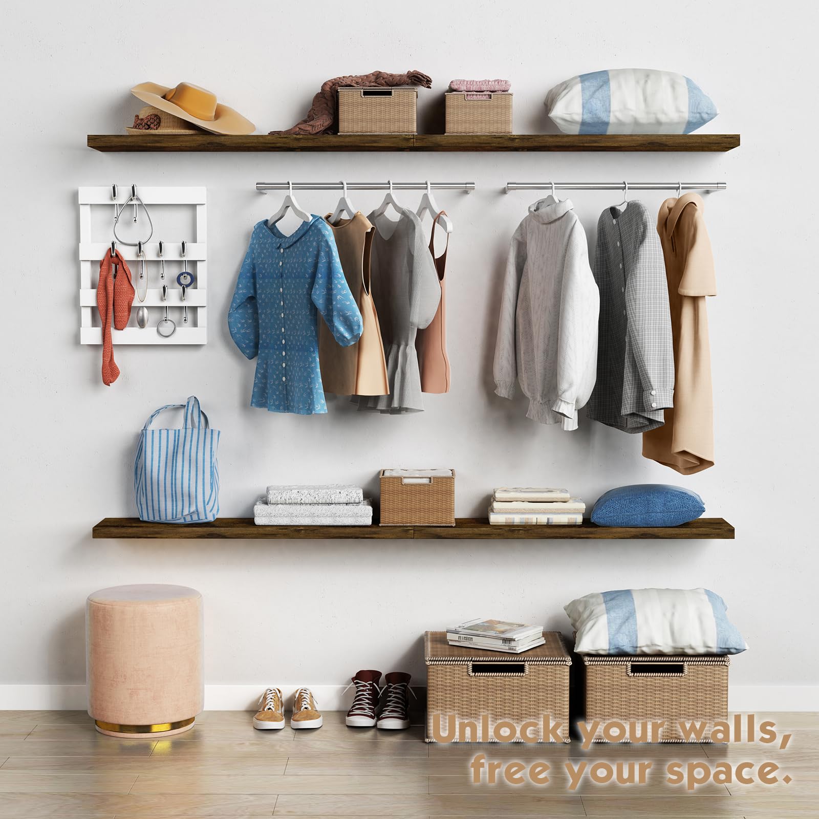 Forbena styled bedroom shelf above headboard displaying neat decor for space-saving benefit