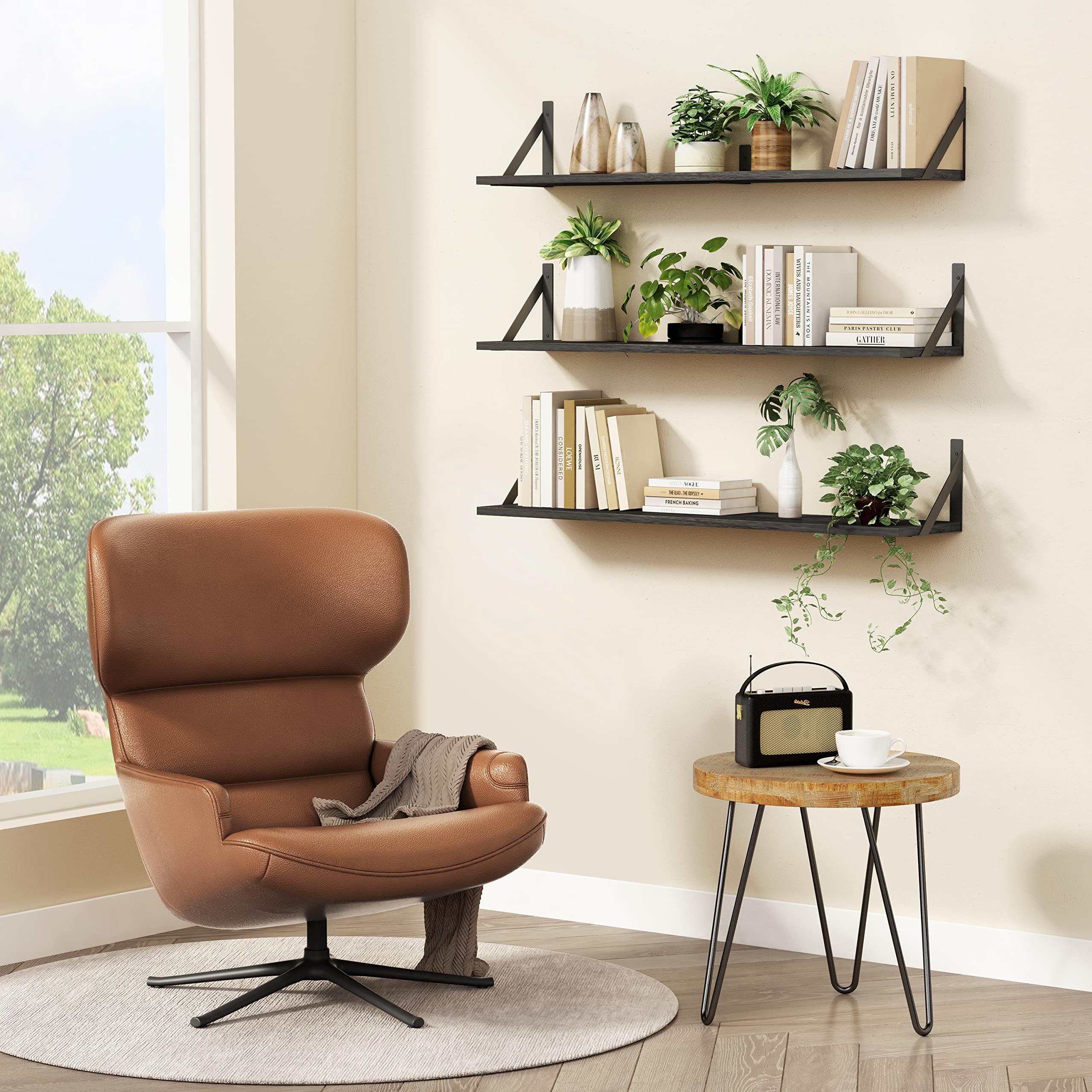Forbena shelf with books for scale showing deep 8-inch usable surface benefit