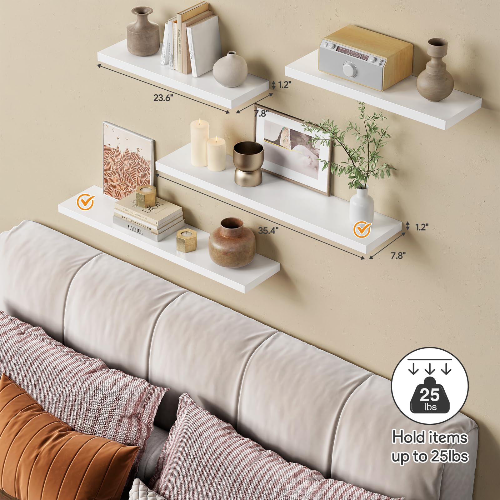 Forbena styled living room shelf displaying decor and maximizing space