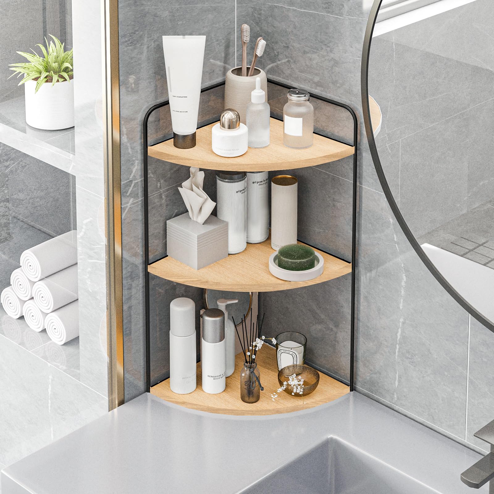 Forest Angle close-up of waterproof wood shelf highlighting durable finish and elegance