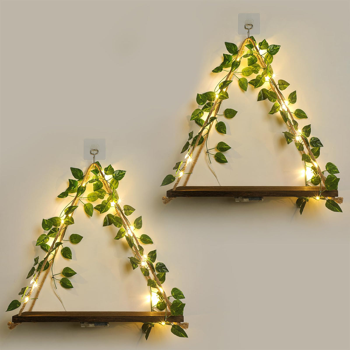 Forest Angle front view hanging shelf displays decor and saves floor space