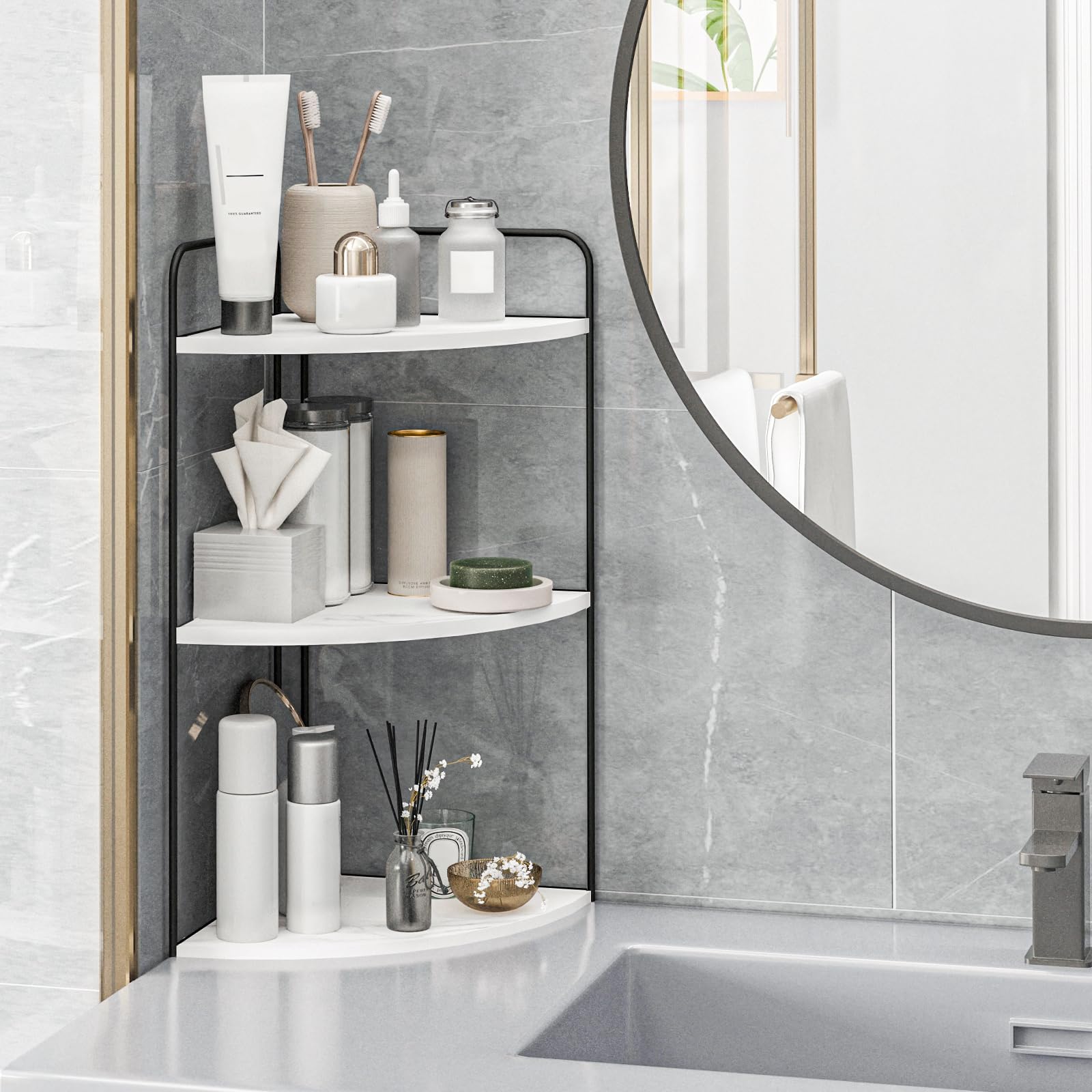 Forest Angle styled in bathroom showing tidy countertop and accessibility