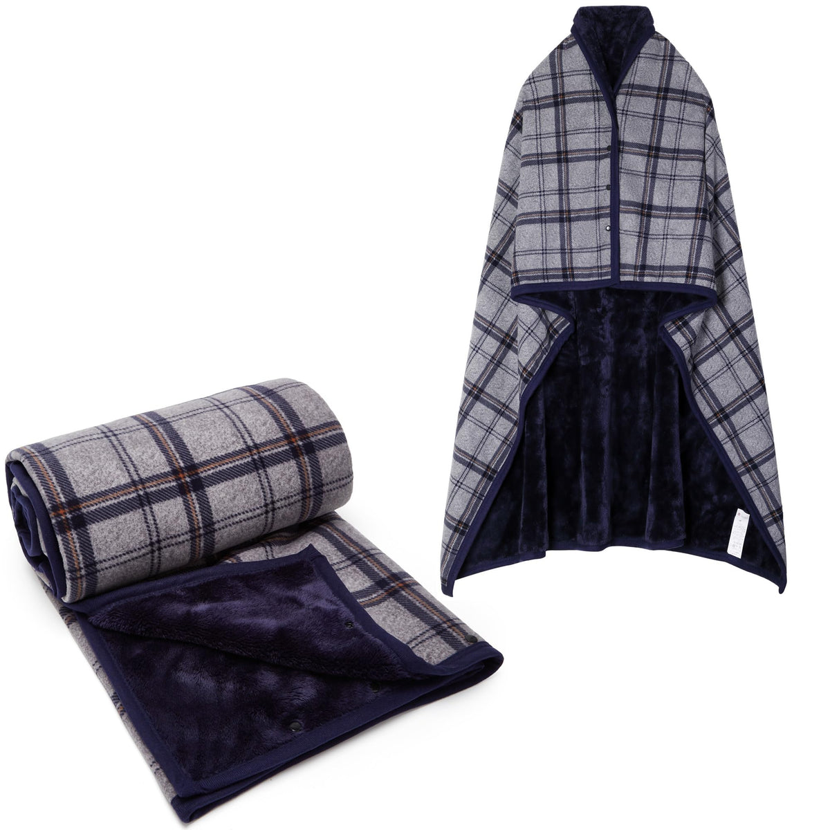 forestfish front view of navy wearable blanket showing full coverage and color