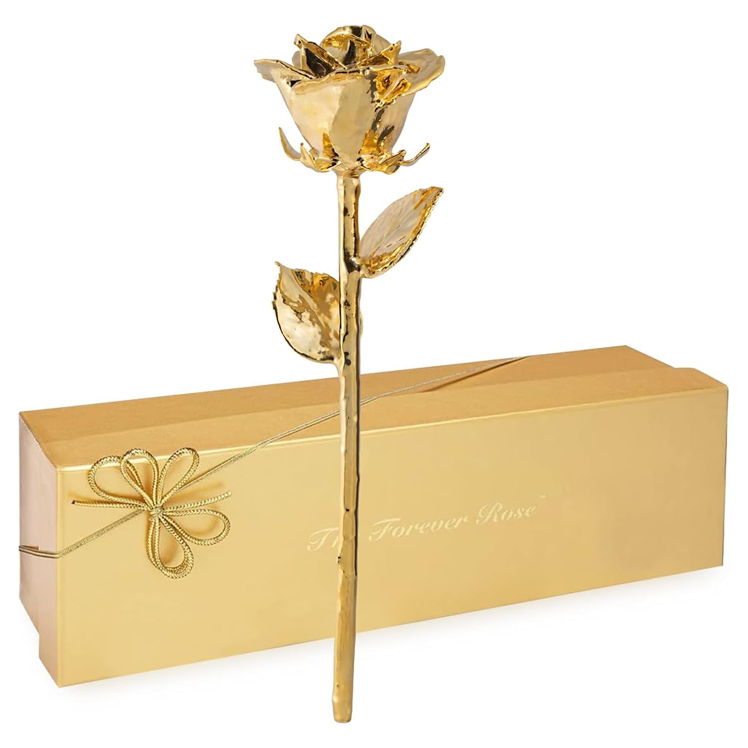Forever Rose front view in gold gift box showing elegant presentation and instant gifting