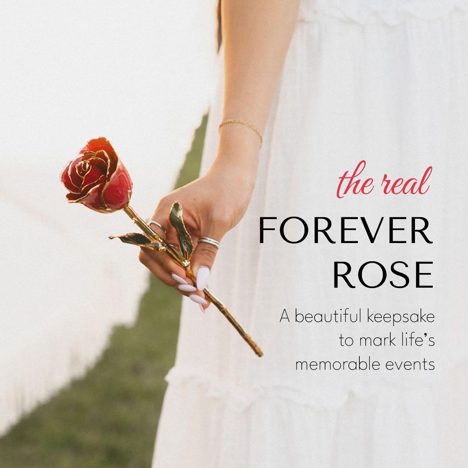 Forever Rose held in hand for scale showing Forever Rose size and keepsake value