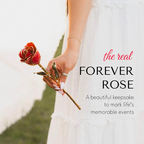 Forever Rose held in hand for scale showing Forever Rose size and keepsake value
