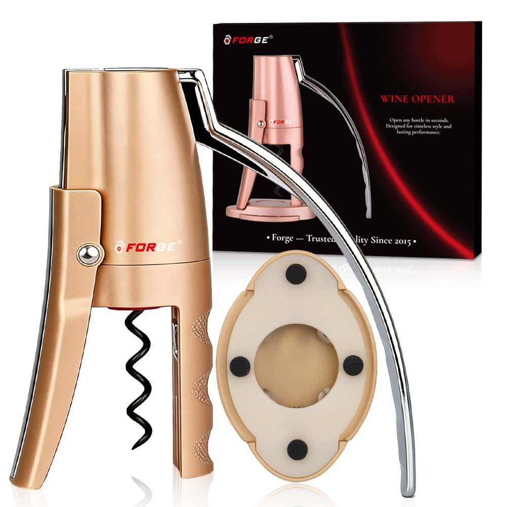 Forge front view of champagne gold opener showing sleek design and easy grip