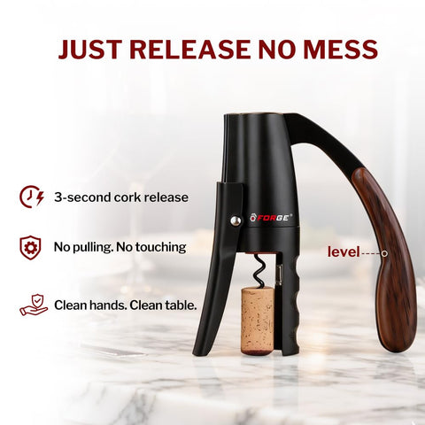 Forge opener in use uncorking bottle quickly for effortless serving benefit