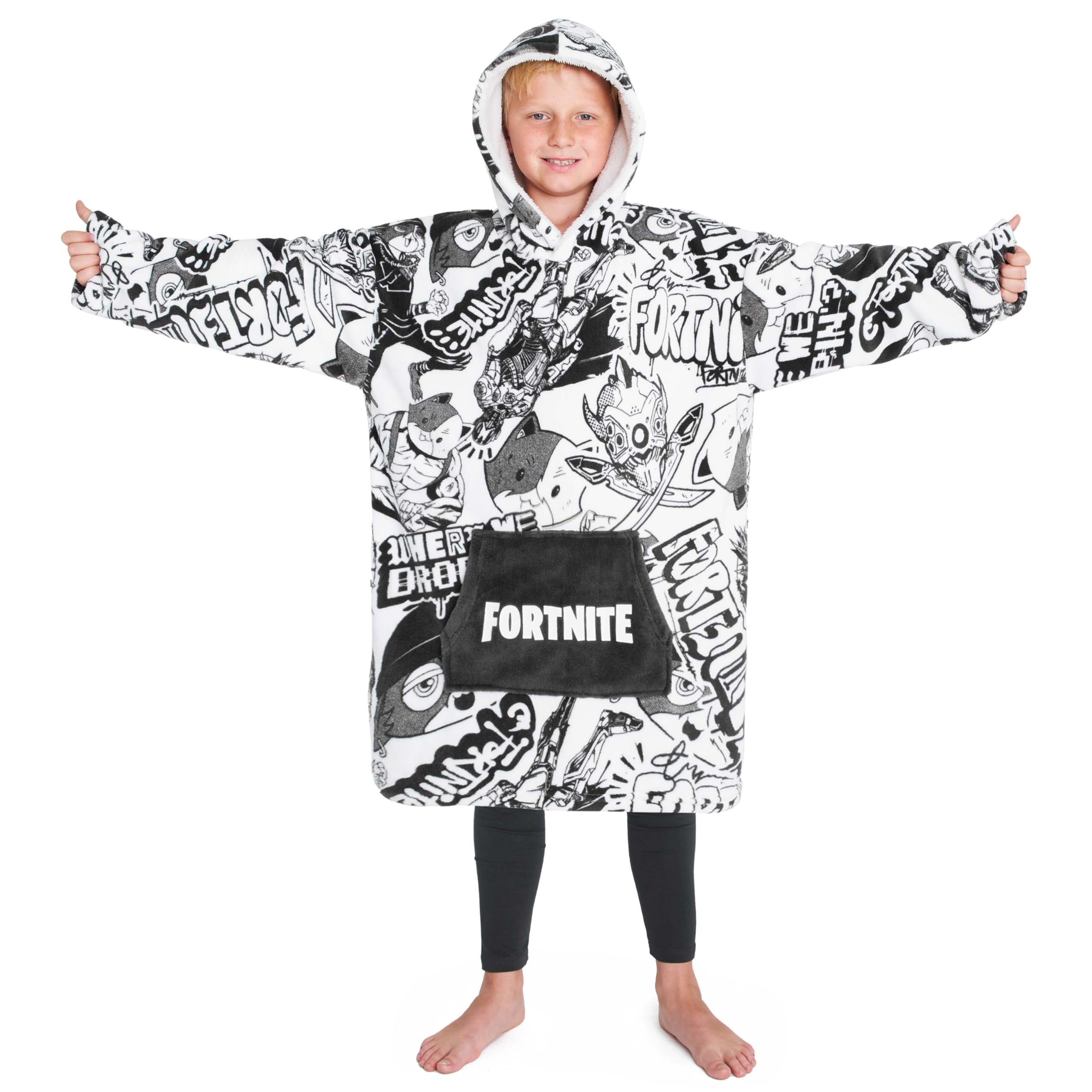 Fortnite front view wearable blanket showing design and cozy fit