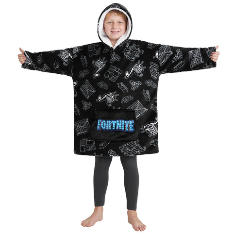 Fortnite front view hoodie blanket showing full design and cozy fit