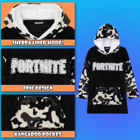 Fortnite size comparison showing hoodie length and coverage on model