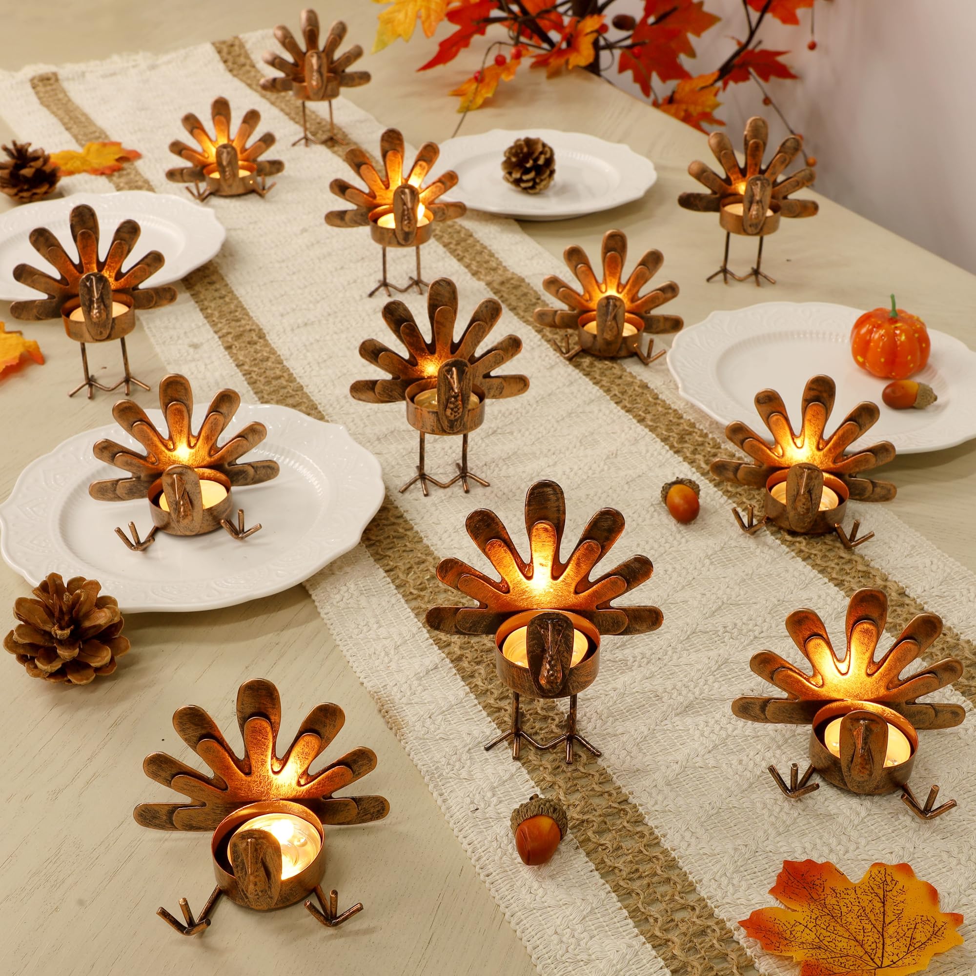 FORUP front view of turkey holders showing set of 12 and copper finish benefit