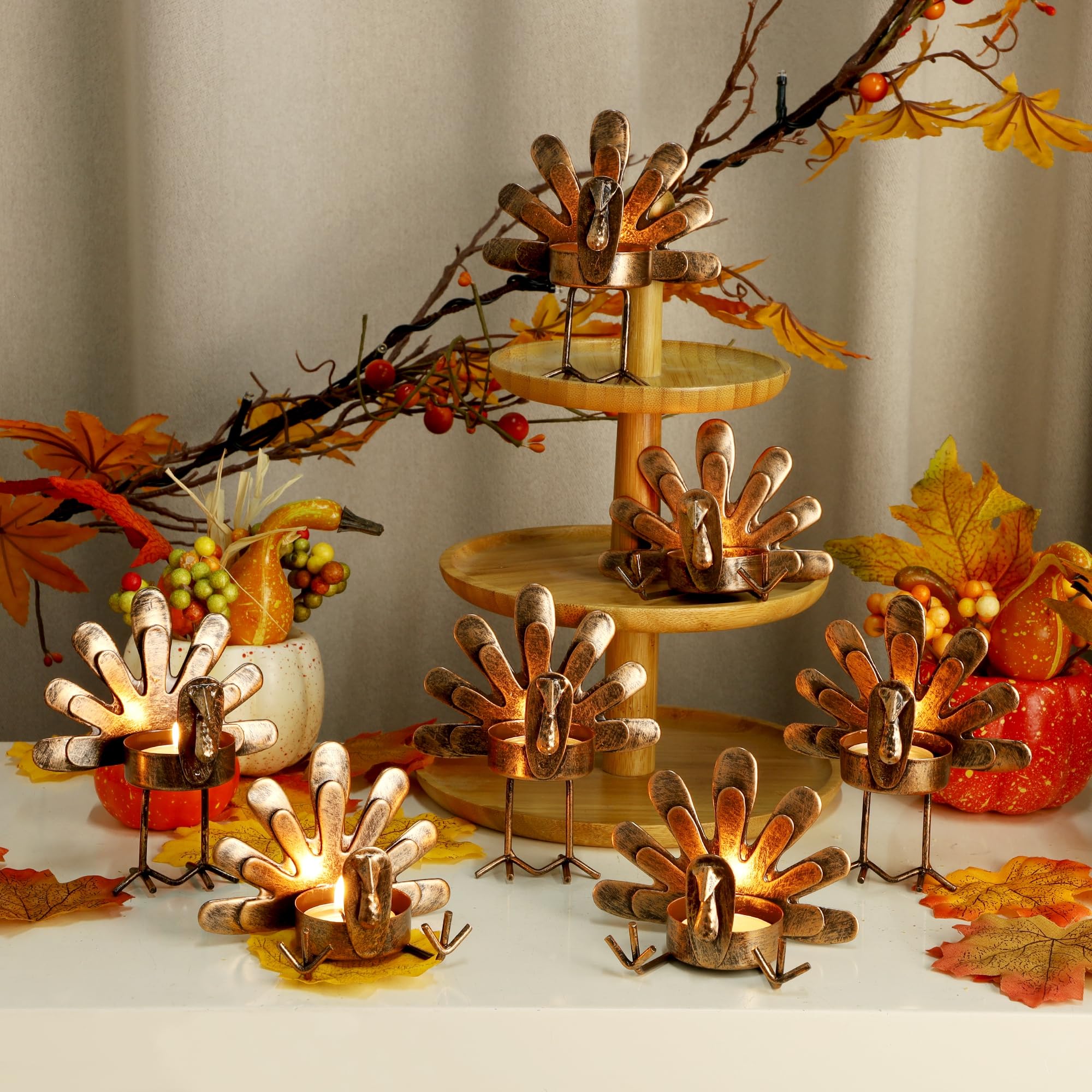 FORUP turkeys arranged as a table centerpiece adding warm ambient glow benefit
