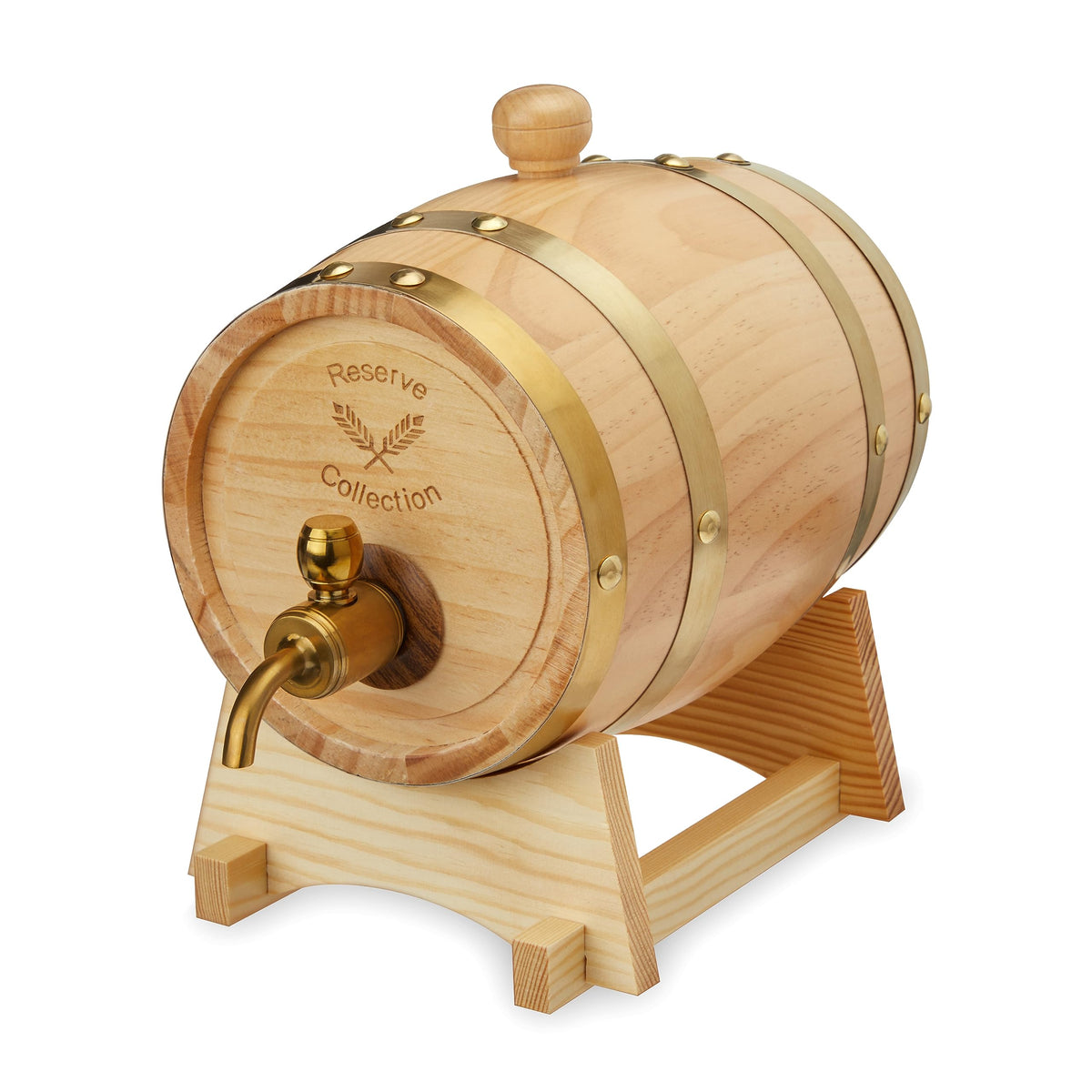 Foster & Rye front view barrel on stand shows vintage look and easy serving