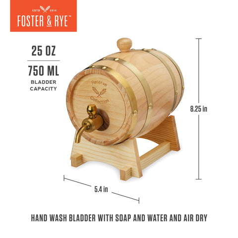 Foster & Rye wooden stand displaying barrel for stable, elevated dispensing