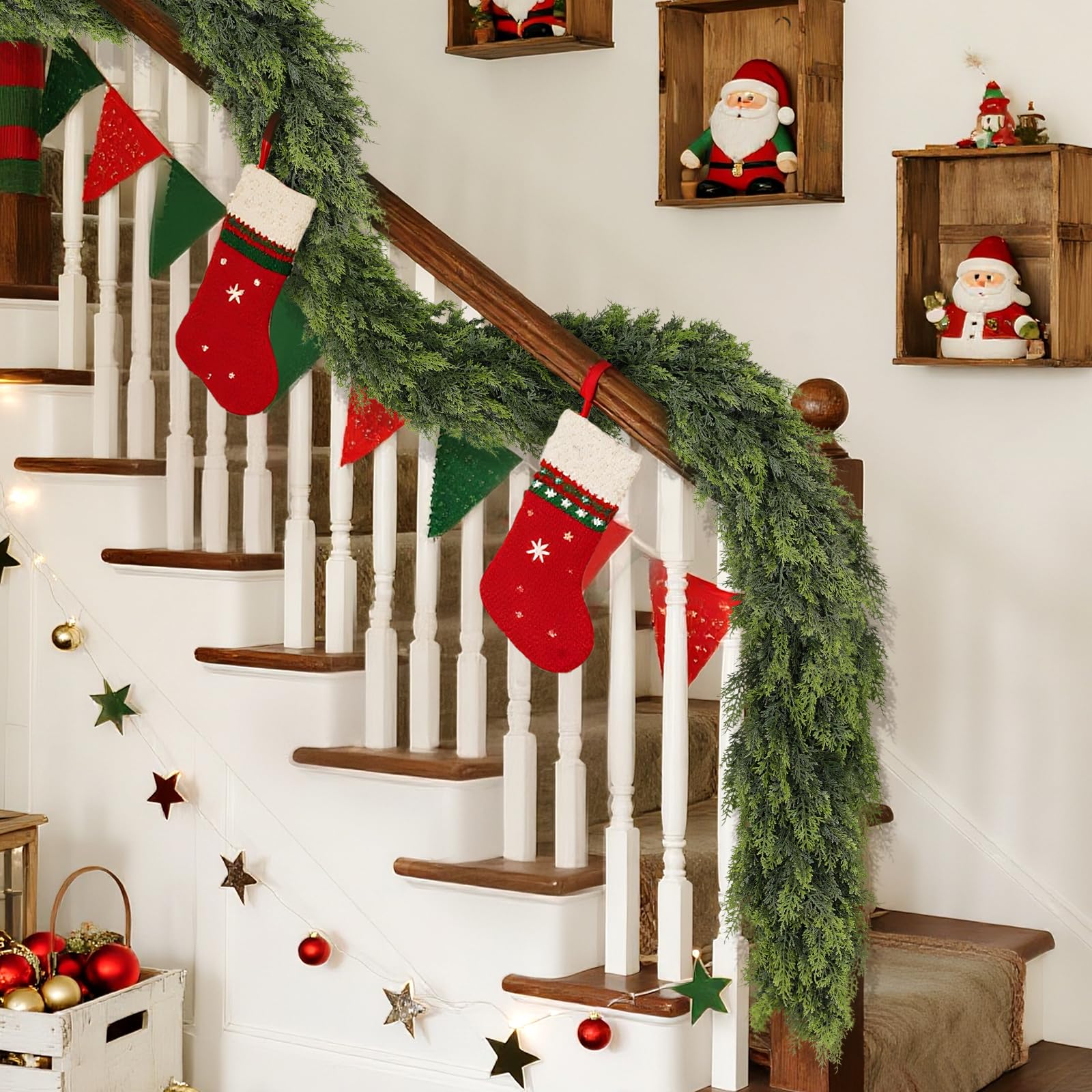 FOTEEWL garland draped over mantel creating instant festive atmosphere