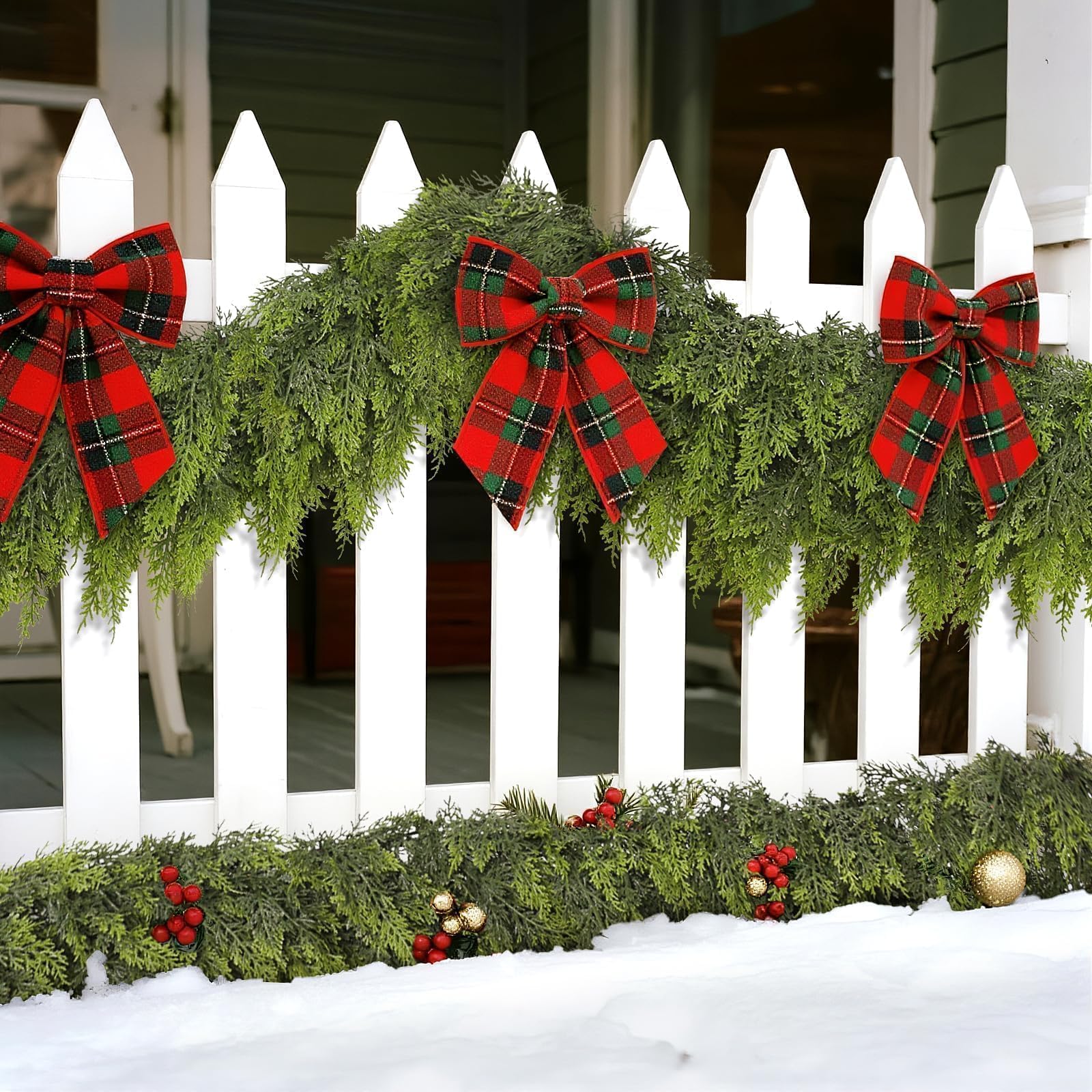 FOTEEWL garland styled on covered porch creating welcoming entry benefit