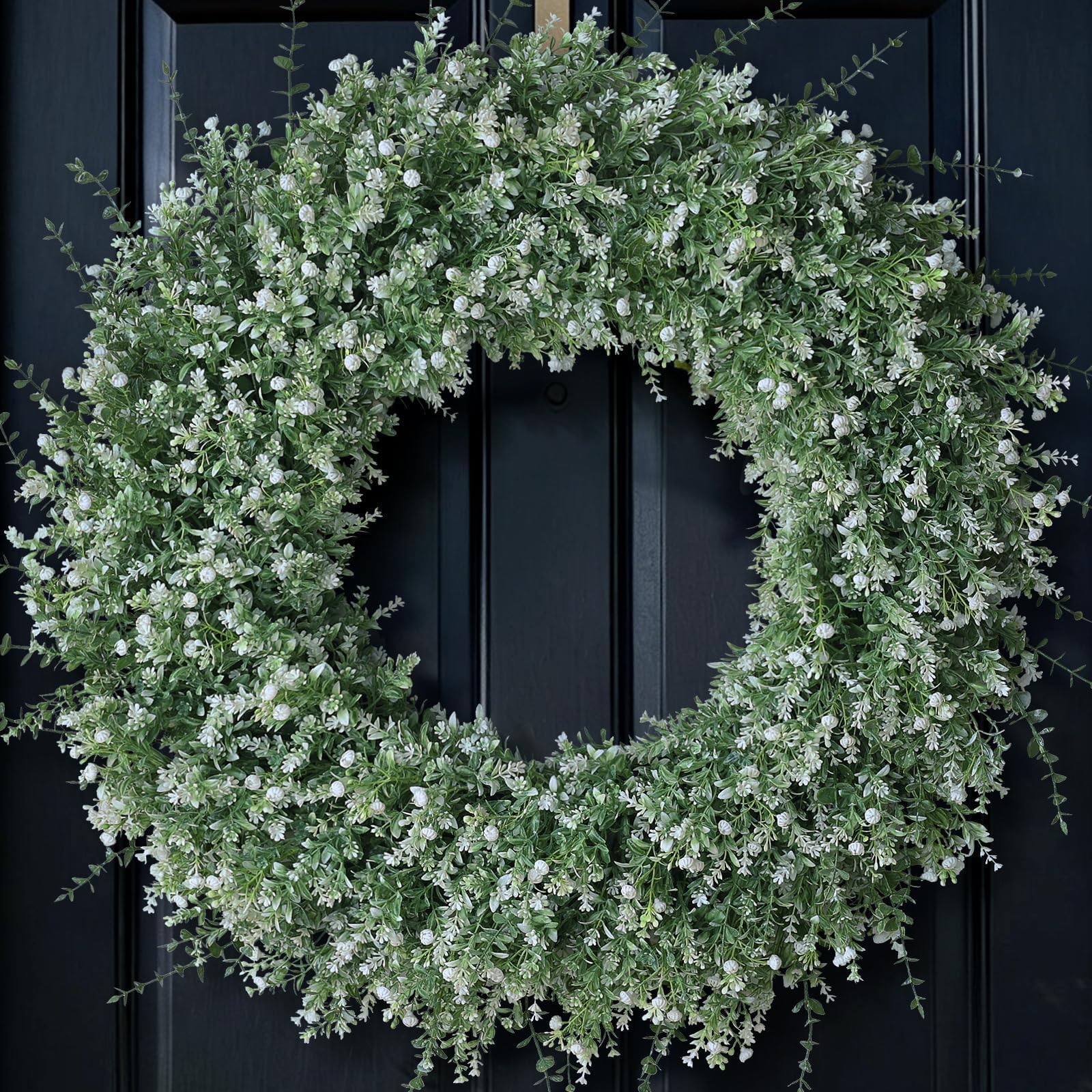FOTEEWL front door wreath shown on entryway highlighting curb appeal