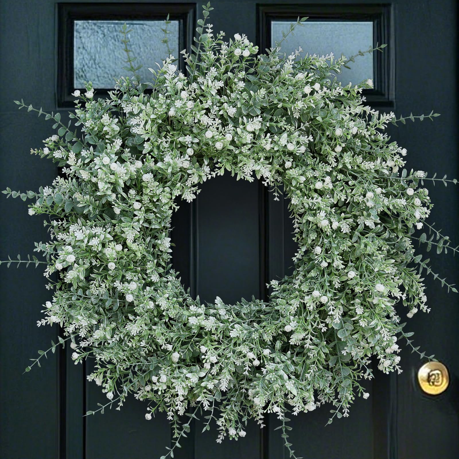 FOTEEWL wreath on door showing full front view and welcoming curb appeal