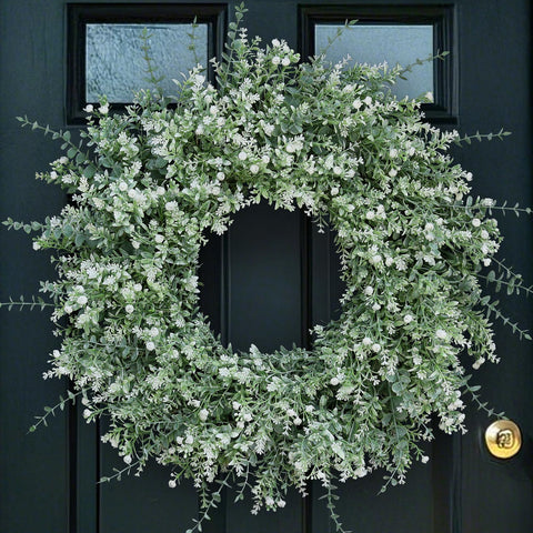 FOTEEWL wreath on door showing full front view and welcoming curb appeal