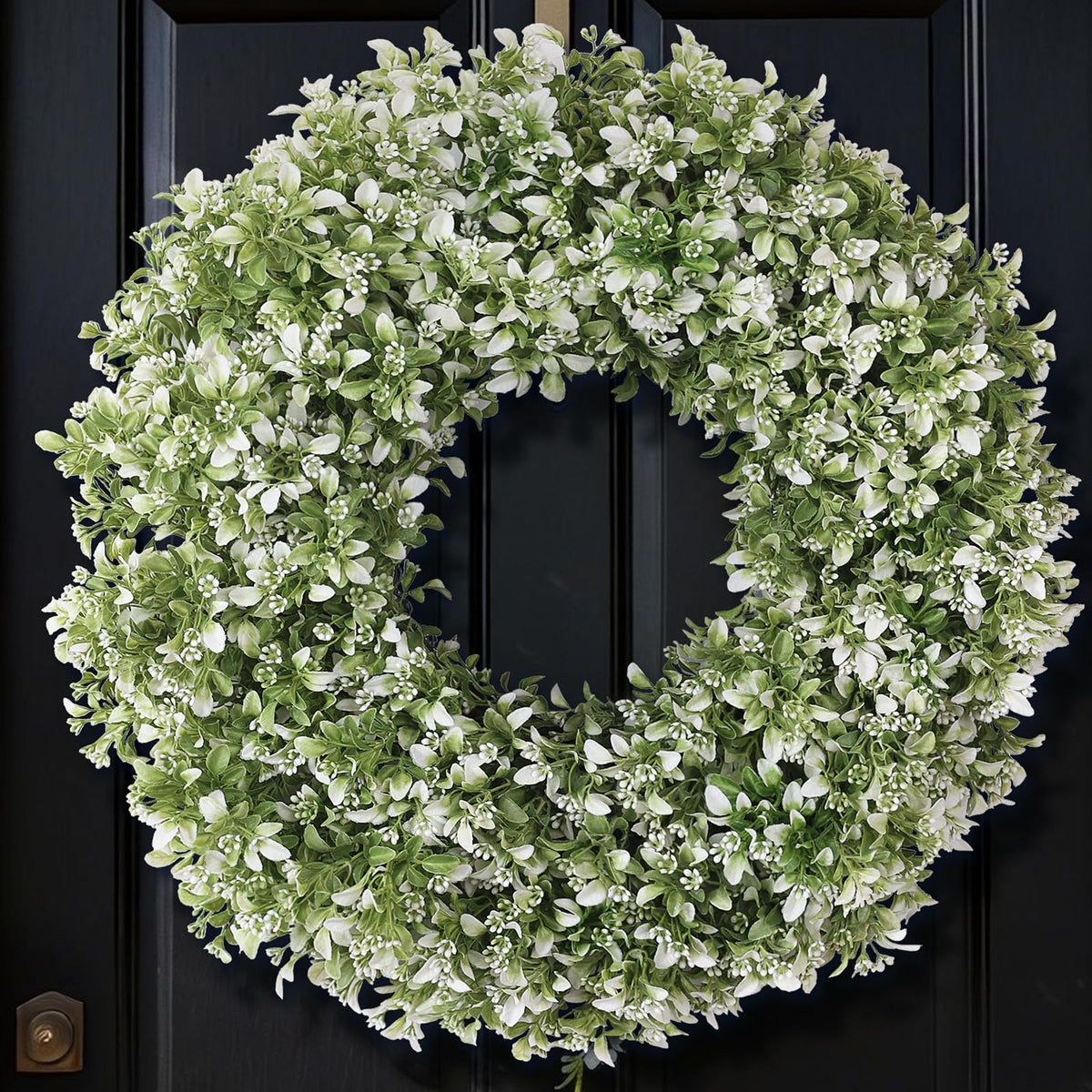 FOTEEWL front door wreath showing full white-green foliage and curb appeal