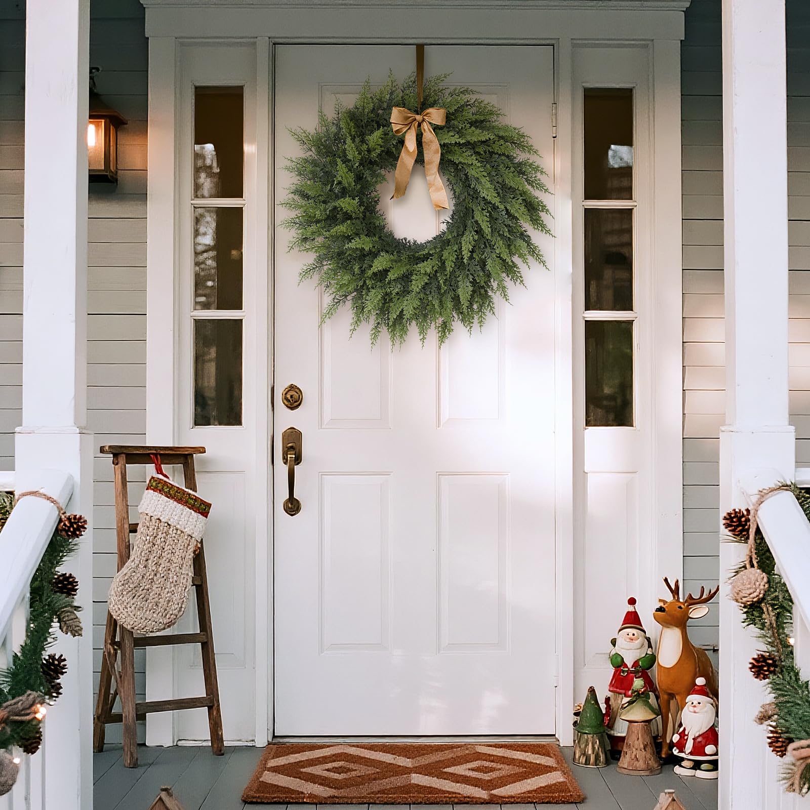 FOTEEWL wreath hanging above fireplace adding year-round decorative warmth