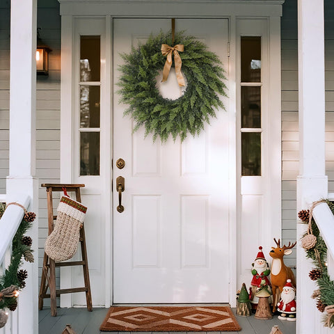 FOTEEWL wreath hanging above fireplace adding year-round decorative warmth