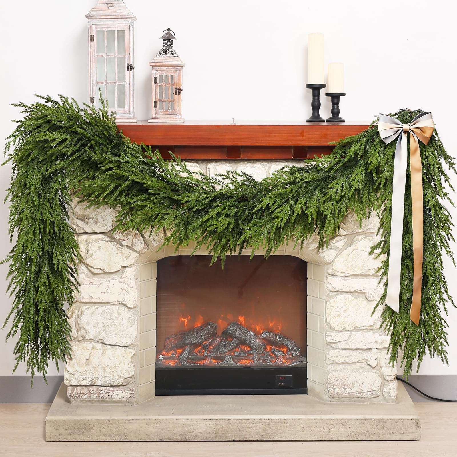 FOTEEWL front view of full 5ft Norfolk pine garland showing lush coverage